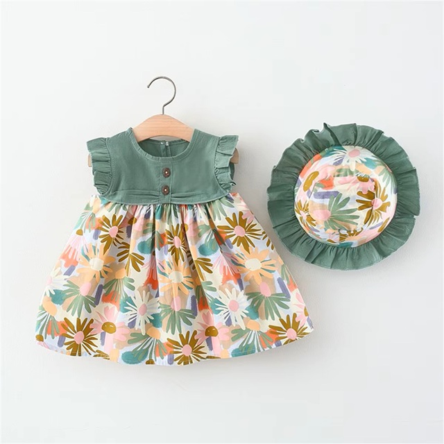Adorable 2 Piece Baby Girl Beach Outfit – Floral Patchwork Dress & Sun Hat (50% Off) - Image 4