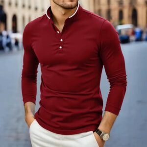 Mens Solid Color Stand-Up Collar T-Shirt