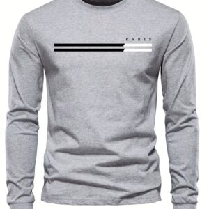 Mens Spring And Fall PARIS Print Long-Sleeve