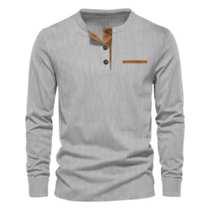 New Mens Long Sleeve Corduroy Henley Shirt