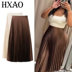 Pleated Ruffle Midi Skirt 2025